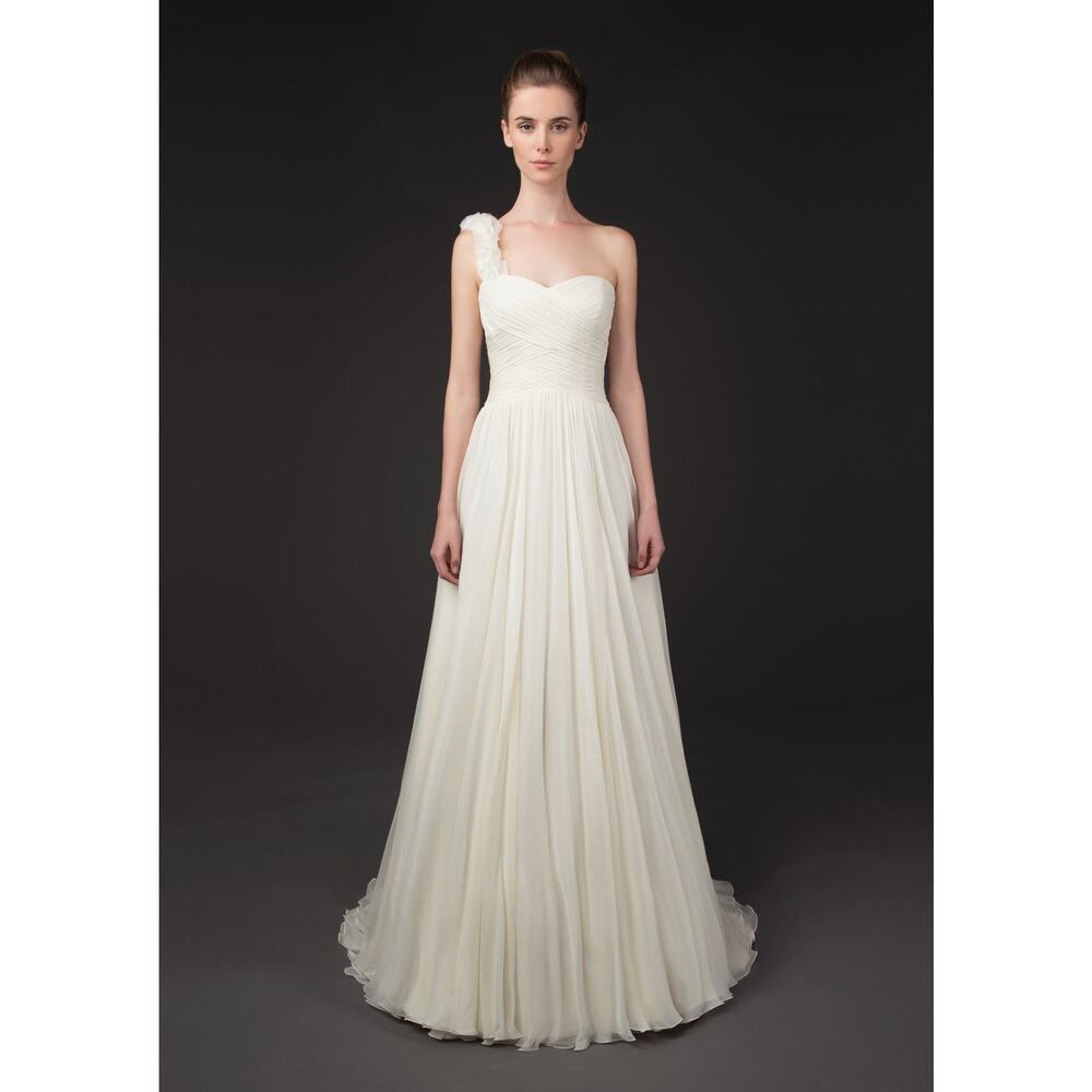 NEW Winnie Couture Haley 8420 wedding dress chiffon strapless 12 silk blend ecru